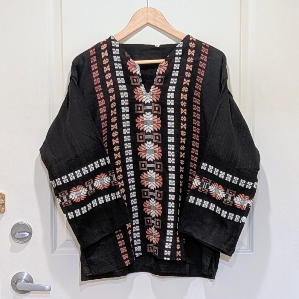 NWOT Beckwoman M Guatemalan Cotton Tunic with Embroidery